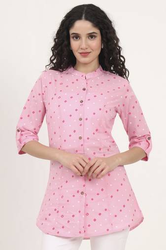 Divena pink bandhani printed cotton top