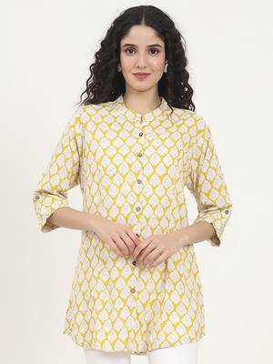 Divena yellow floral printed rayon top 1