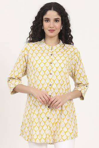 Divena yellow floral printed rayon top