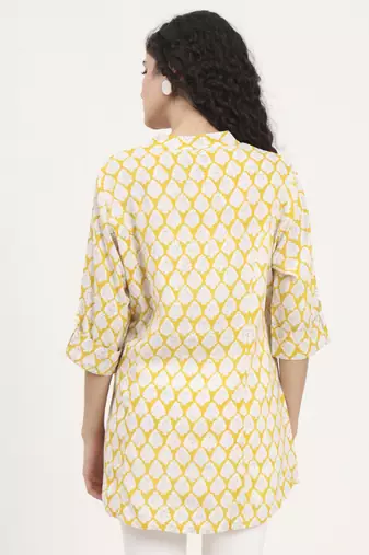 Divena yellow floral printed rayon top