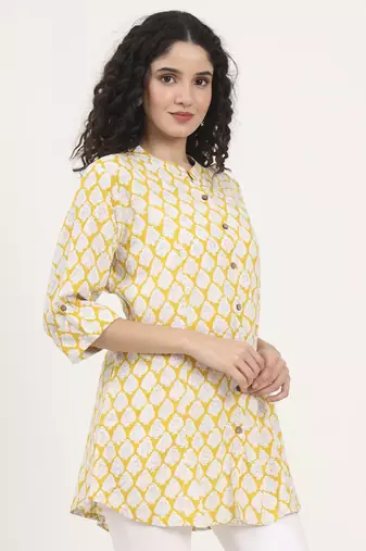 Divena yellow floral printed rayon top