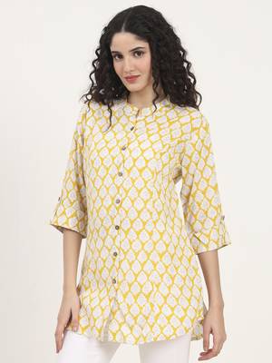 Divena yellow floral printed rayon top 4