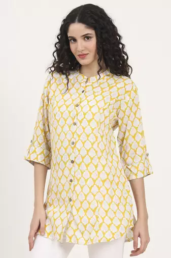 Divena yellow floral printed rayon top