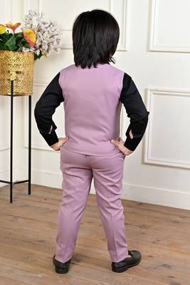 lavender cotton blend double breasted solid 3 piece party suit set with bowtie 2