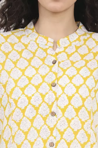 Divena yellow floral printed rayon top