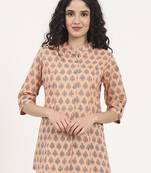 Divena light orange floral printed cotton top
