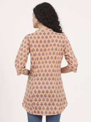 Divena light orange floral printed cotton top 2