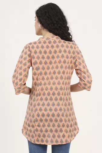 Divena light orange floral printed cotton top