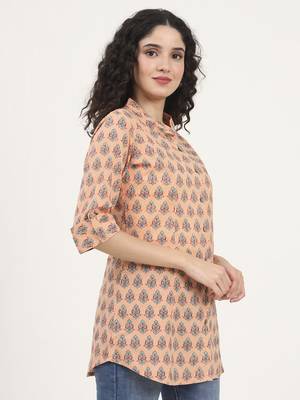 Divena light orange floral printed cotton top 3