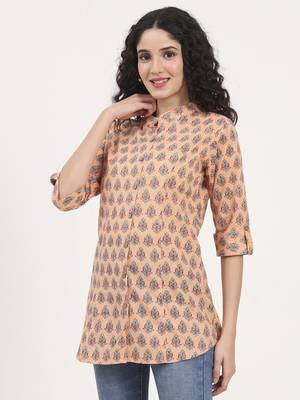 Divena light orange floral printed cotton top 4