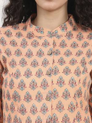 Divena light orange floral printed cotton top 5