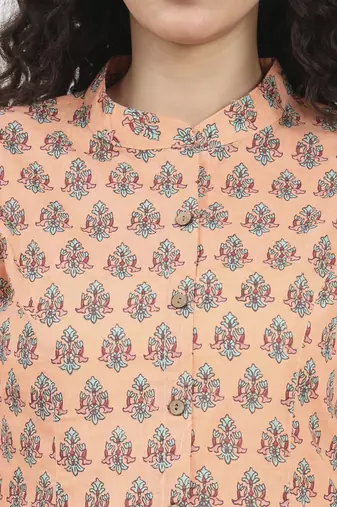 Divena light orange floral printed cotton top