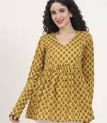 Divena yellow floral printed v neck cotton top