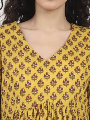 Divena yellow floral printed v neck cotton top 5
