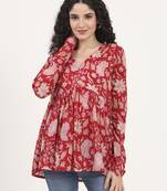 Divena red floral printed v neck cotton top
