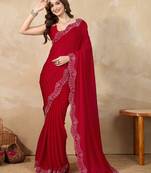 Satin Swarovski Work Saree with Unstitch Blouse