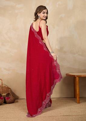 Trendmalls Satin Swarovski Work Saree with Unstitch Blouse 2