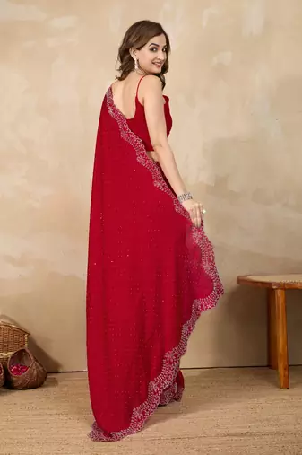 Trendmalls Satin Swarovski Work Saree with Unstitch Blouse