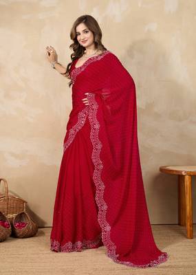Trendmalls Satin Swarovski Work Saree with Unstitch Blouse 3
