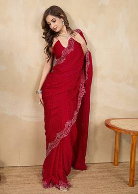 Trendmalls Satin Swarovski Work Saree with Unstitch Blouse 4