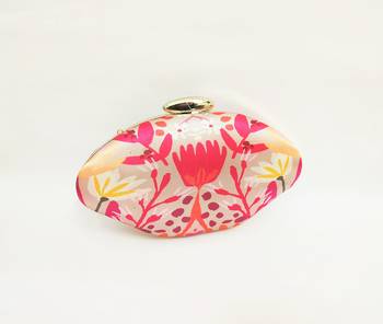 Women's floral satin oval shape clutch bag with gold clasp hand bag 2