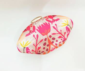 Women's floral satin oval shape clutch bag with gold clasp hand bag 3