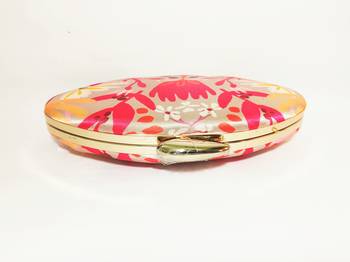 Women's floral satin oval shape clutch bag with gold clasp hand bag 4