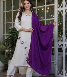 Beautiful Thread Work Viscose Rayon Straight Kurta Pant and Dupatta Set