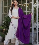 Beautiful Thread Work Viscose Rayon Fabric Straight Kurta, Pant and Dupatta Set