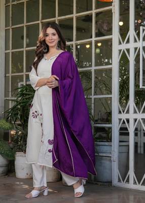 Beautiful Thread Work Viscose Rayon Straight Kurta Pant and Dupatta Set 3