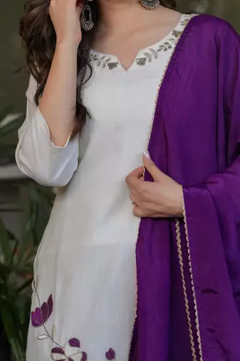 Beautiful Thread Work Viscose Rayon Straight Kurta Pant and Dupatta Set