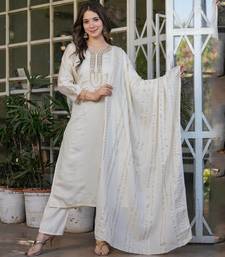 Beautiful Embroidered Viscose Chanderi Straight Kurta Pant and Dupatta Set