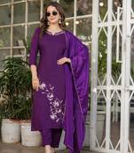 Beautiful Thread Work Viscose Rayon Straight Kurta, Pant and Dupatta Set