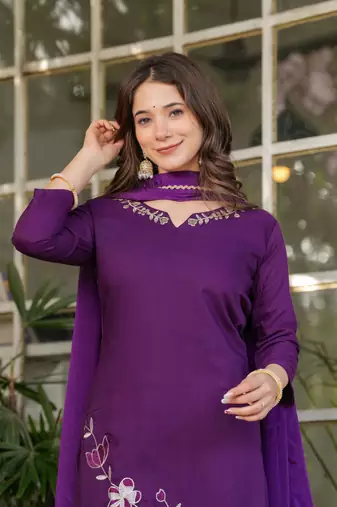 Beautiful Thread Work Viscose Rayon Straight Kurta Pant and Dupatta Set