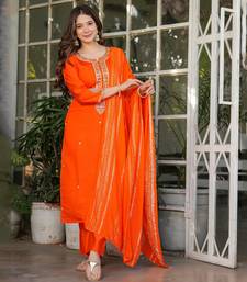 Beautiful Embroidered Viscose Chanderi Straight Kurta Pant and Dupatta Set