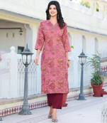 Women's Printed Cotton Fabric Straight Kurta, Pant Set.