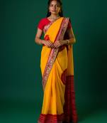 Yellow chiffon fabric jaipuri traditional leheriya saree