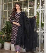 Women's Printed Pure Cotton Straight Kurta Pant and Dupatta Set