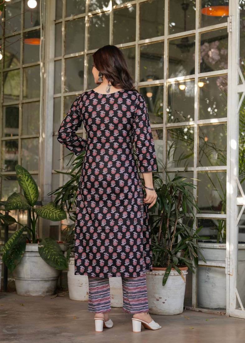 Women's Printed Pure Cotton Fabric Straight Kurta, Pant and Dupatta Set