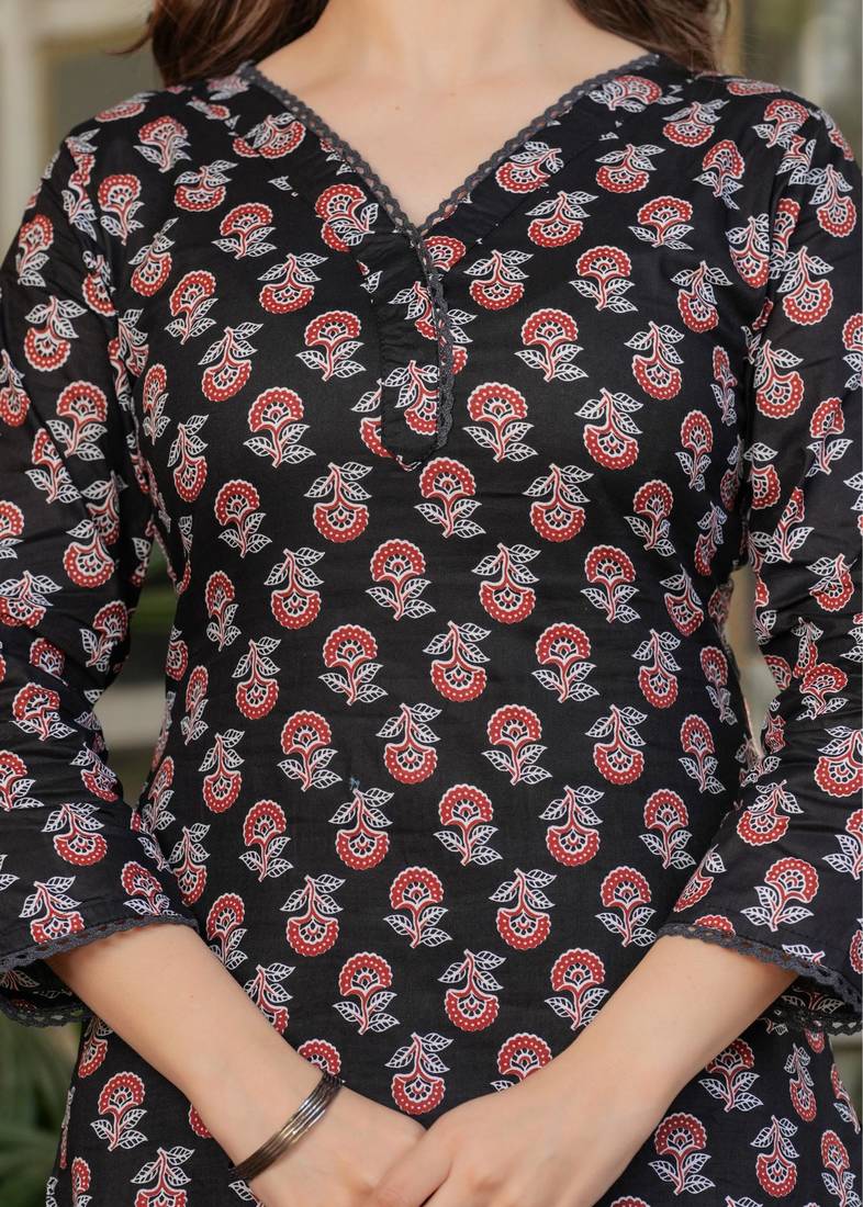 Women's Printed Pure Cotton Fabric Straight Kurta, Pant and Dupatta Set