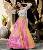 multicolor Art-silk digital lehriya printed Lehenga choli