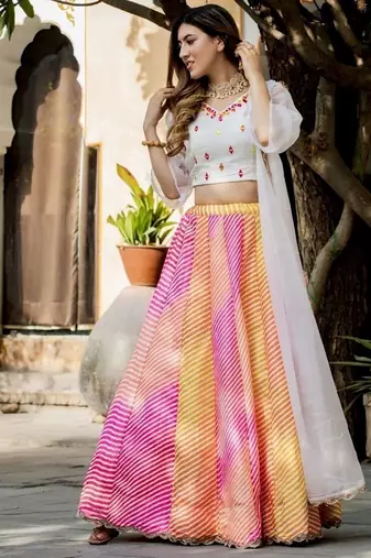multicolor Art-silk digital lehriya printed Lehenga choli