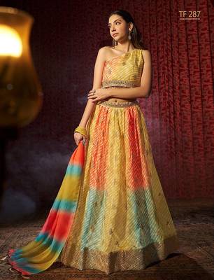Yellow Georgette  Embroidered Lehenga Choli with Dupatta 1