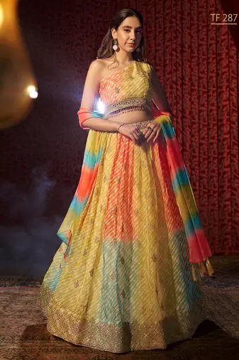 Yellow Georgette  Embroidered Lehenga Choli with Dupatta