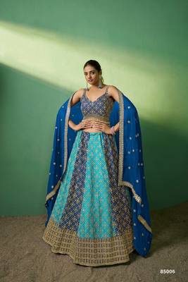 Blue Georgette Embroidered Lehenga Choli with Dupatta 1