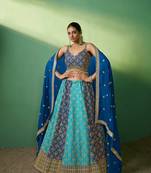 Blue Georgette Embroidered Lehenga Choli with Dupatta