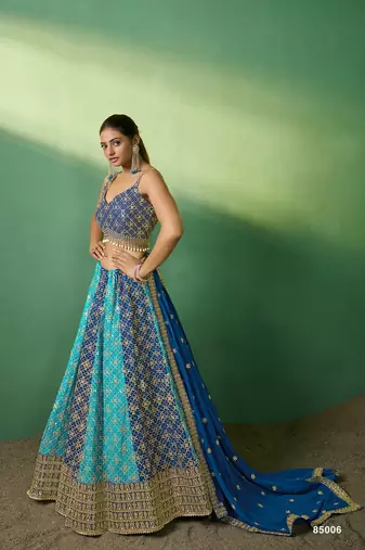 Blue Georgette Embroidered Lehenga Choli with Dupatta