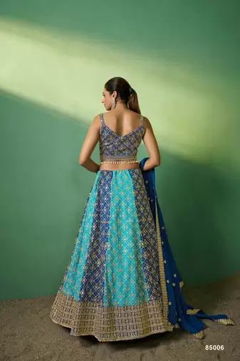 Blue Georgette Embroidered Lehenga Choli with Dupatta