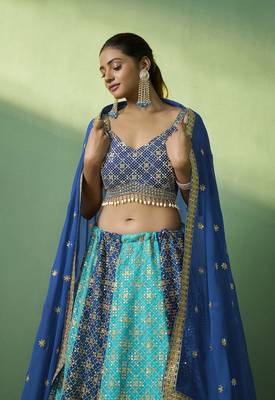 Blue Georgette Embroidered Lehenga Choli with Dupatta 4