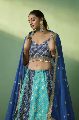 Blue Georgette Embroidered Lehenga Choli with Dupatta